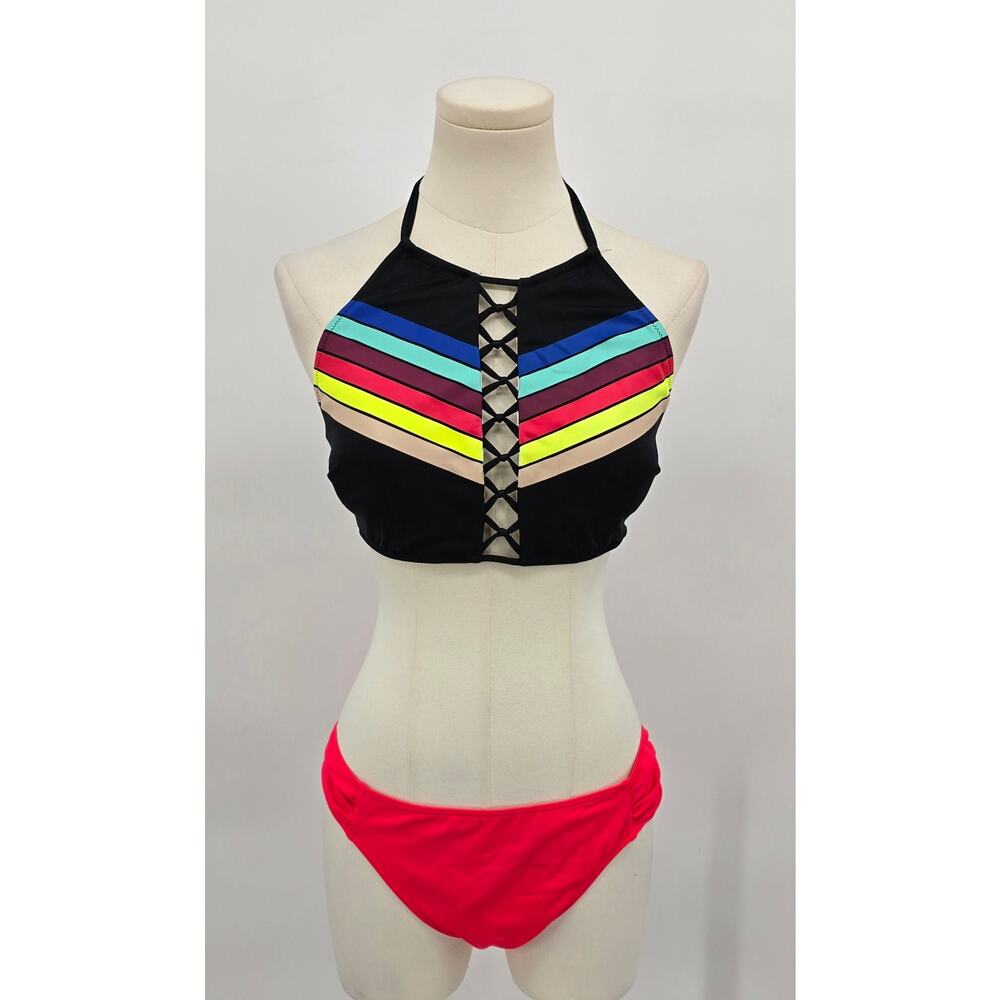 PINK by Victoria’s Secret Colorblock Halter Bikini Set Retro Y2k Revial Festival